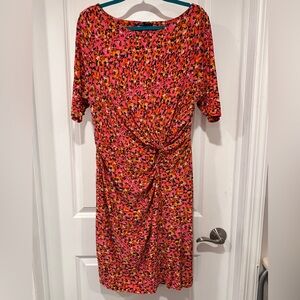 Chaus Red Ruched Sheath Dress 3/4 Dolman Sleeve